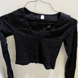 Arizona Brand Black Lace V-Neck Long Sleeve Top - small